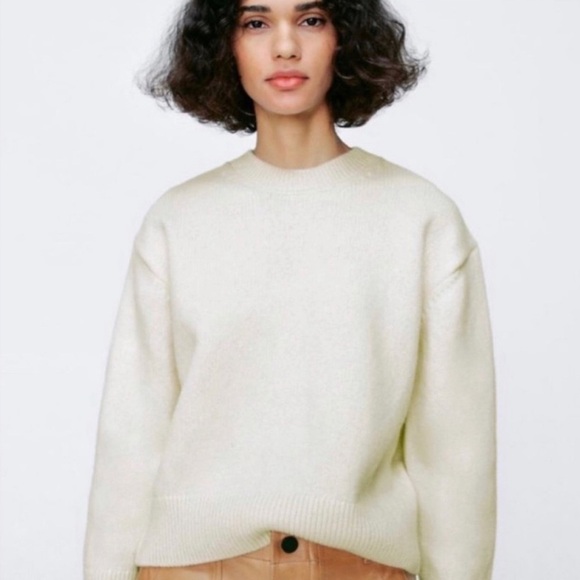 Zara NWT Cream Knit Sweater Ivory Crewneck Pullover Wool blend M - Picture 1 of 10